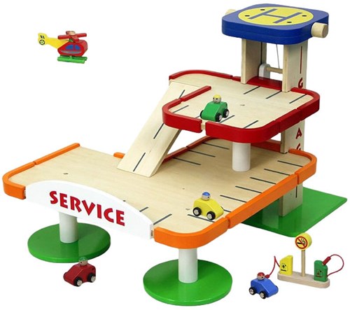 Johntoy garage en bois pour voitures avec ascenseur et jouets inclus