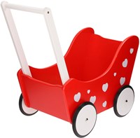 Planet Happy poussette en bois rouge avec cœurs blancs jouet