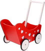 Planet Happy poussette en bois rouge avec cœurs blancs jouet-2