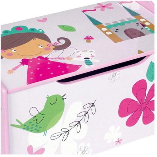 Playwood banc à jouets en bois princesse rose coffre de rangement jouet-2
