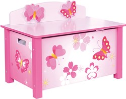 Playwood houten speelgoedbank vlinder - roze opbergkist voor kinderen