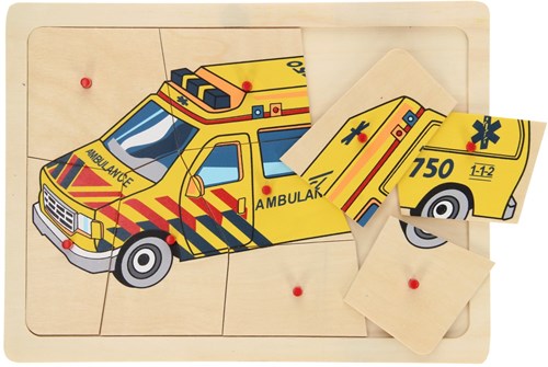 Playwood puzzle en bois ambulance - jouet éducatif puzzle à boutons-2