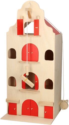 Playwood entrepôt en bois maison de poupée avec poulie et portes rouges 67 cm-2