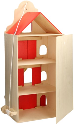 Playwood entrepôt en bois maison de poupée avec poulie et portes rouges 67 cm-3