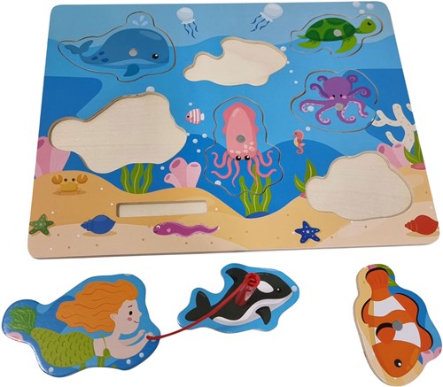 Playwood puzzle en bois jeu de pêche jouet éducatif motricité-2