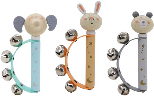 Playwood instrument de musique en bois poignée clochette animal jouet coloré-2