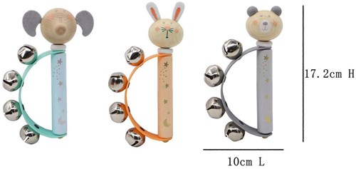 Playwood instrument de musique en bois poignée clochette animal jouet coloré-3
