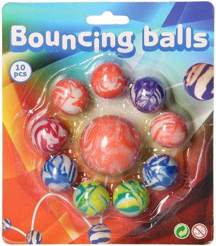 Johntoy stuiterballen speelgoed 10 stuks kleurrijk rubber op kaart-3