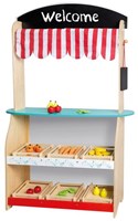 Jouéco théâtre et boutique en bois avec accessoires - jeu d'imitation 2 en 1-2