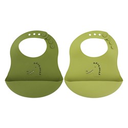 Trixie siliconen slabbetje 2-pack - slab met opvangbakje - Mr. Dino - groen