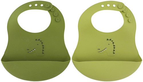Trixie bavoir en silicone 2-pack - bavoir avec récupérateur - Mr. Dino - vert