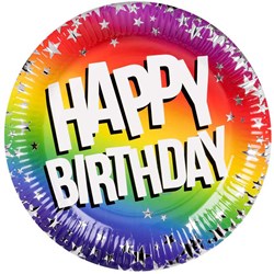 Boland papieren borden verjaardag regenboog 23cm 10 stuks feest