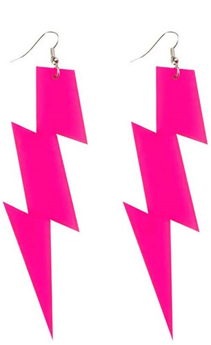 Boland oorbellen neonroze bliksem - disco accessoire dames 80's party