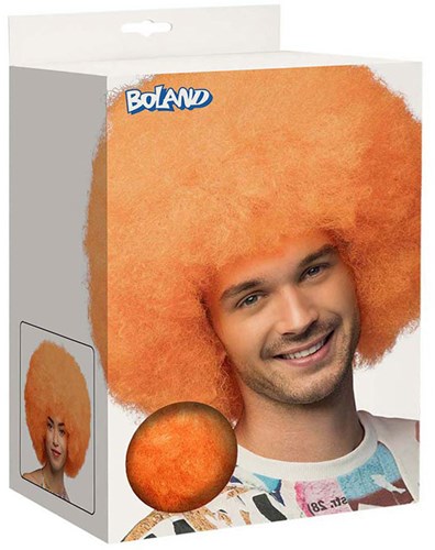 Boland pruik neon oranje afro dames - verkleedaccessoire carnaval