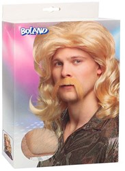 Boland perruque Barry blonde ondulée longue avec moustache pour adultes