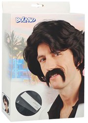 Boland perruque noire lisse mi-longue homme moustache accessoire rétro