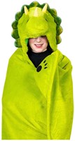 Noxxiez knuffeldeken fleece dino met capuchon 130x100cm warm