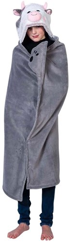 Noxxiez knuffeldeken koe fleece hoodie 130x100cm voor kinderen