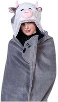 Noxxiez knuffeldeken koe fleece hoodie 130x100cm voor kinderen-2