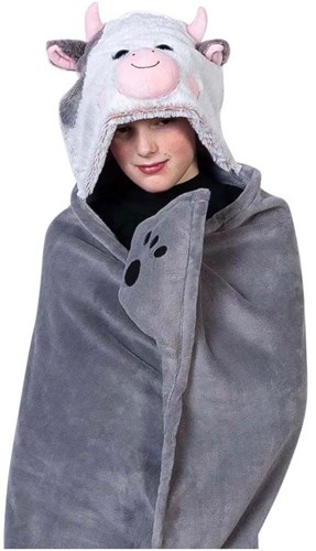 Noxxiez knuffeldeken koe fleece hoodie 130x100cm voor kinderen-2