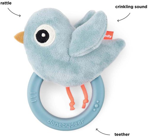 Done by Deer hochet anneau de dentition bleu Birdee jouet sensoriel-3
