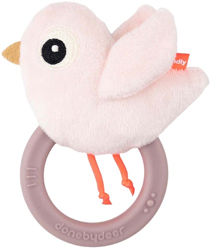 Done by Deer hochet bébé anneau de dentition Birdee rose jouet sensoriel