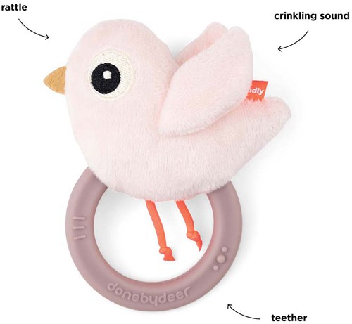 Done by Deer hochet bébé anneau de dentition Birdee rose jouet sensoriel-3