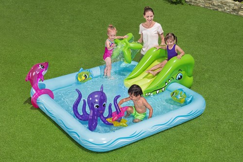 Bestway aquarium speelbad met glijbaan - Opblaasbaar waterspeelgoed 239x206x86cm-3