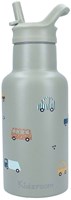 Bouteille d’eau enfant inox véhicules 350ml - gourde verte avec paille