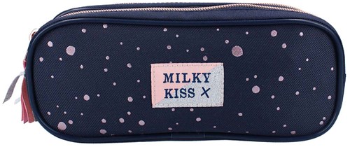Milky Kiss etui blauw Divine Days met roze details - schoolbenodigdheden