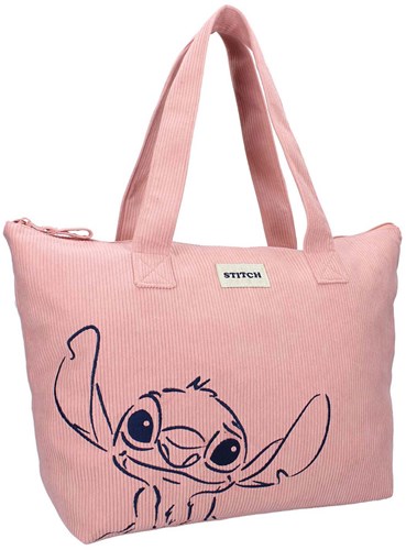 Vadobag shopper Stitch roze ribstof tas met schouderbanden