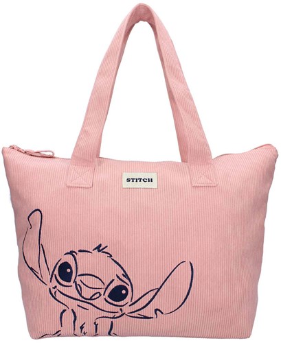 Vadobag shopper Stitch roze ribstof tas met schouderbanden-2
