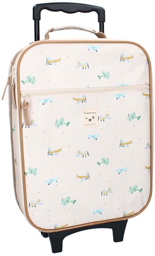 Kidzroom trolley koffer kind Vliegtuigen - Small Talk collectie - lichtgrijs