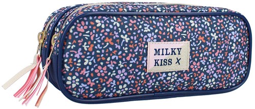 Milky Kiss etui bloemenprint met twee vakken voor school