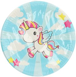 Folat - Assiettes en papier licorne 23cm pour fête d'enfants, 8 pièces
