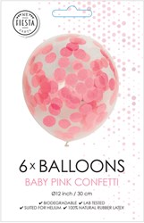 Globos ballons confettis rose bébé 30cm - lot de 6 ballons fête