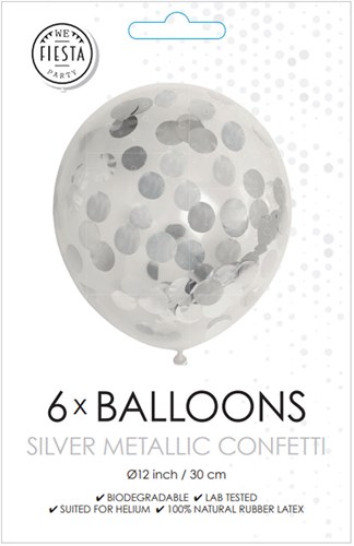 Globos ballons confettis métalliques argent 30cm décoration fête 6 pièces