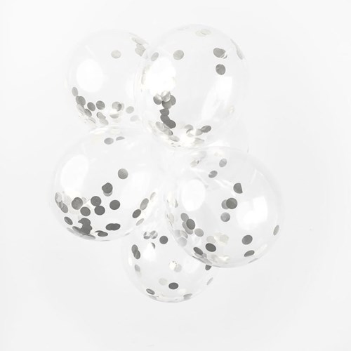 Globos ballons confettis métalliques argent 30cm décoration fête 6 pièces-3