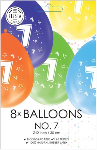 Globos ballons anniversaire 7 ans - impression double face - lot de 8 pièces