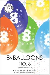 Globos ballons anniversaire chiffre 8 - lot de 8 ballons colorés