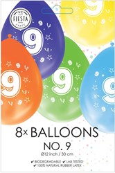 Globos ballons anniversaire 9 ans - impression double face - lot de 8