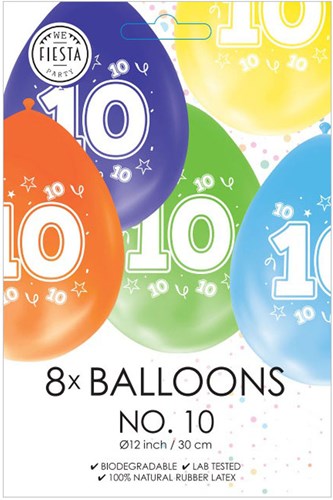 Globos ballons anniversaire 10 ans - lot de 8 ballons en latex colorés