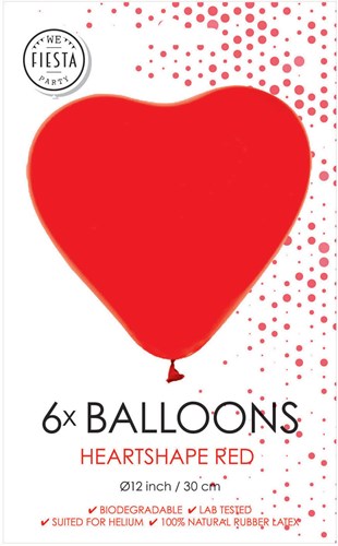 Globos ballonnen hart rood 30cm - feestdecoratie 6 stuks
