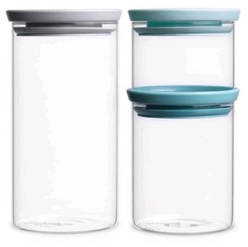 Brabantia voorraadbussen glas set van 3 - stapelbaar en luchtdicht
