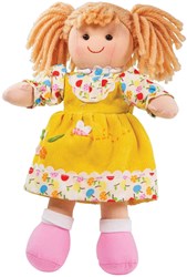 BigJigs knuffelpop Daisy - zachte pop met gele jurk - 28 cm