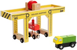 BigJigs grue de pont en bois jouet - grue pour circuit train avec camion