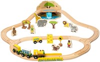 BigJigs Safari trein houten speelgoed set - 38-delig - kleurrijk