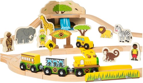 BigJigs Safari trein houten speelgoed set - 38-delig - kleurrijk-2