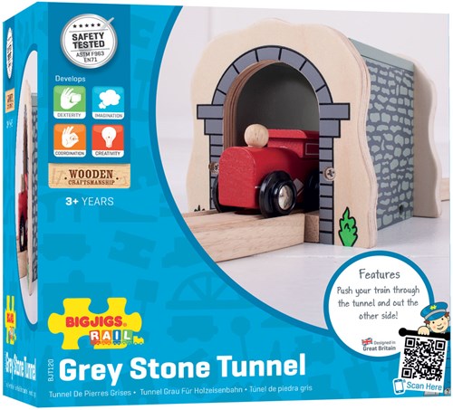 BigJigs Houten Treintunnel Grijs - Speelgoed Treinaccessoire Steenmotief