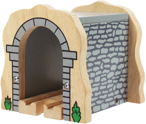 BigJigs Houten Treintunnel Grijs - Speelgoed Treinaccessoire Steenmotief-2
